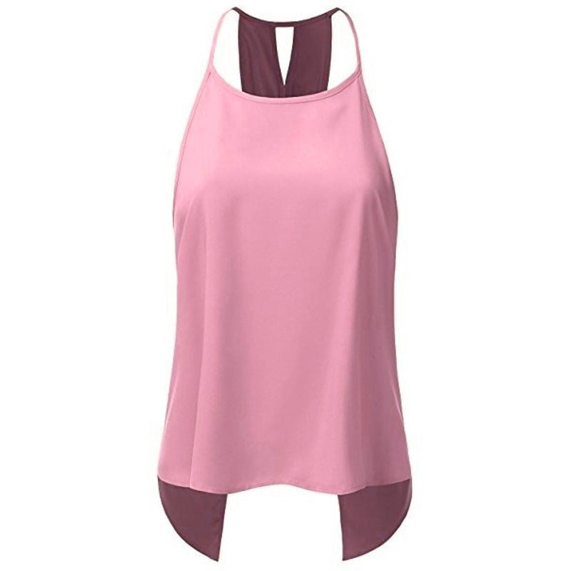Spring and summer European and American new back cross fish tail solid color casual T-shirt women's top