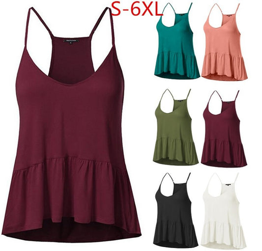 Europe and the United States new tops hot-selling suspender skirt solid color T-shirt large size women's summer