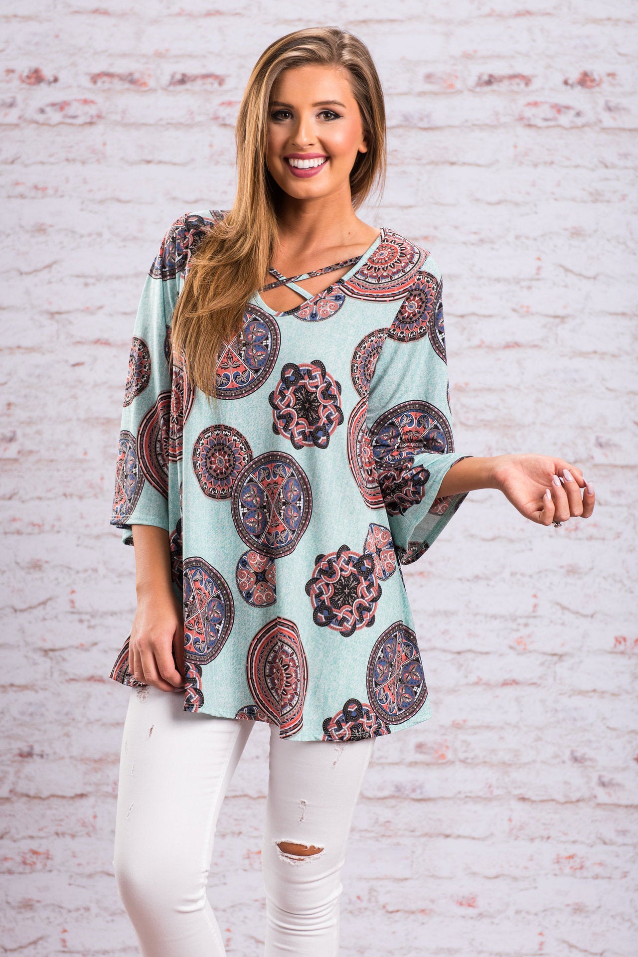 European and American women's clothing summer and autumn foreign trade hot sale loose V-neck cross-printed T-shirt top
