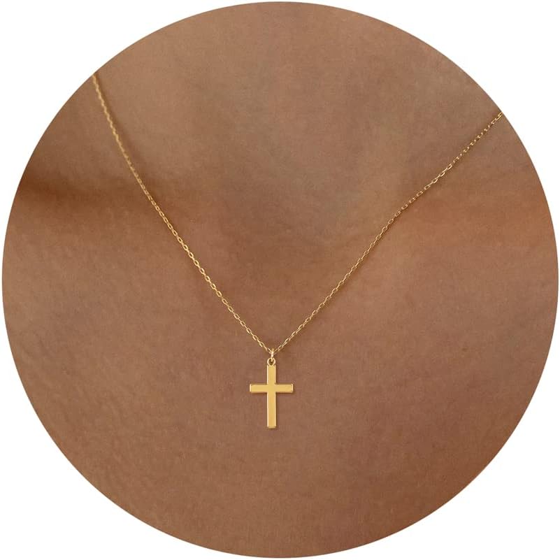 Manufacturer  Tewiky Diamond Cross Necklace for women-Dainty 14k Gold Cubic Zirconia Pendant Necklaces Simple Gold Cross Pendant Necklace Cute Tiny Gold Jewelry  necklace