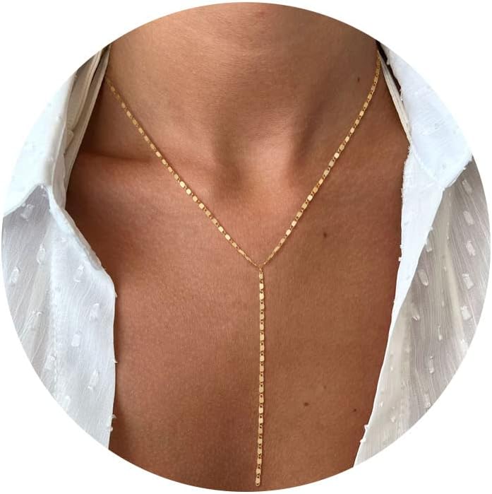 Manufacturer  Foxgirl Lariat Gold Necklace for Women, Dainty Long Necklace 14k Gold Plated/Silver Y-Shaped Pendant Necklace Trendy Layered Cz Beaded Chain Drop Necklaces Simple Gold Jewelry For Women Gift  Necklace