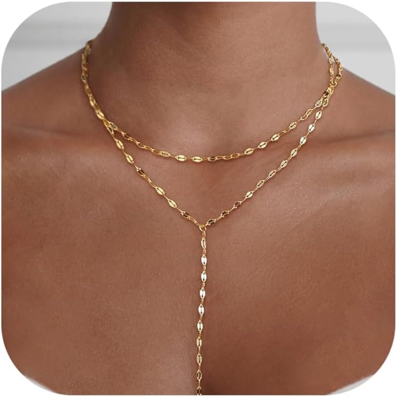 Manufacturer  Gold Necklace for Women, Dainty Gold Long Necklaces 14k Gold Plated Prom Bar CZ Lariat Necklace Simple Choker Necklaces for Women Trendy Fashion Costume Gold Jewelry Womens  Necklace