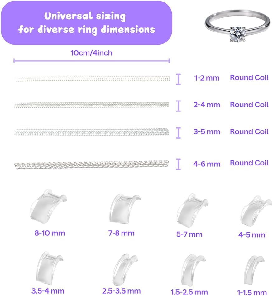 Manufacturer  Ring Size Adjuster for Loose Rings 12 Pack | Invisible Ring Guard Insert & Spiral Resizer Kit | Comfort Fit for Women/Men (12 Sizes + Polishing Cloth)   rings