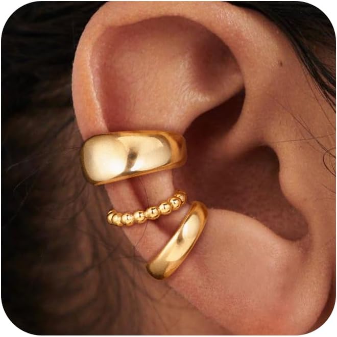 Manufacturer  Moodear 3Pcs Chunky/Thin Ear Cuffs Non Piercing for Women - Dainty 14K Gold Plated Cuff Earring Trendy Cubic Zirconia Ear Cuff for Women Cartilage Jewelry Gift  earring