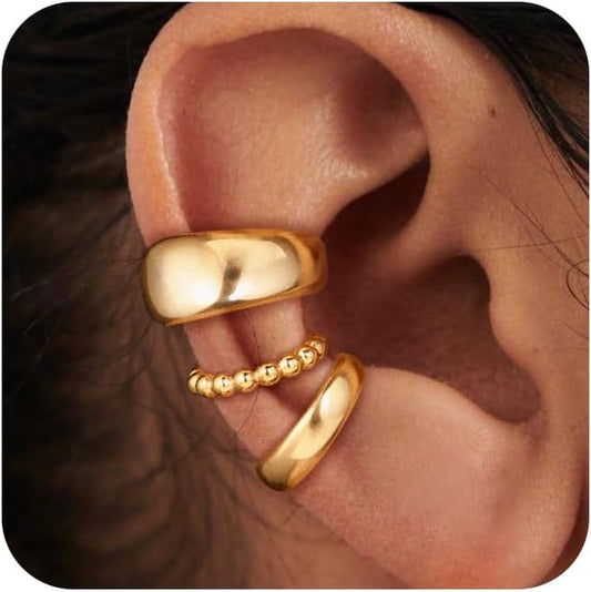 Manufacturer  Moodear 3Pcs Chunky/Thin Ear Cuffs Non Piercing for Women - Dainty 14K Gold Plated Cuff Earring Trendy Cubic Zirconia Ear Cuff for Women Cartilage Jewelry Gift  earring