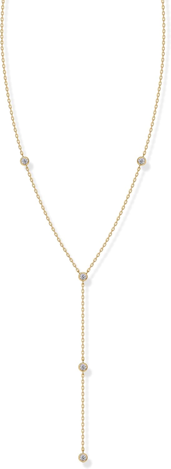 Manufacturer  PAVOI 14K Gold Plated Drop Lariat Chain for Women - Gold Cubic Zirconia Long Necklace - Station Star Layered Beaded Y Necklace  necklace