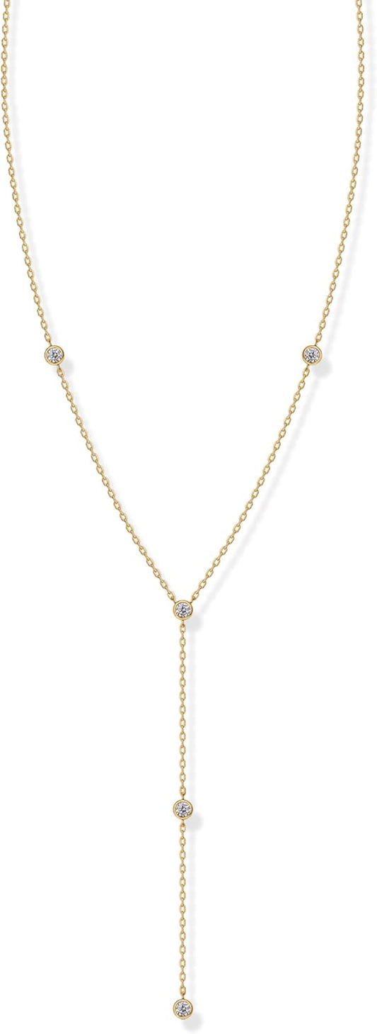 Manufacturer  PAVOI 14K Gold Plated Drop Lariat Chain for Women - Gold Cubic Zirconia Long Necklace - Station Star Layered Beaded Y Necklace  necklace