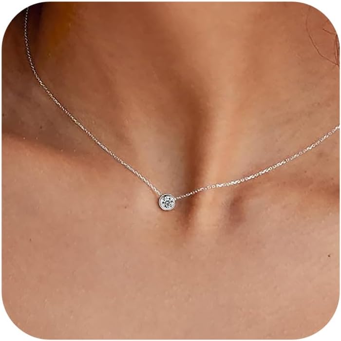 Manufacturer  Tewiky Diamond Necklaces for Women, Dainty S925 Sterling Silver/ 14K Gold Choker Necklace Simple Silver CZ Jewelry Necklaces for Women Trendy Gifts  necklace