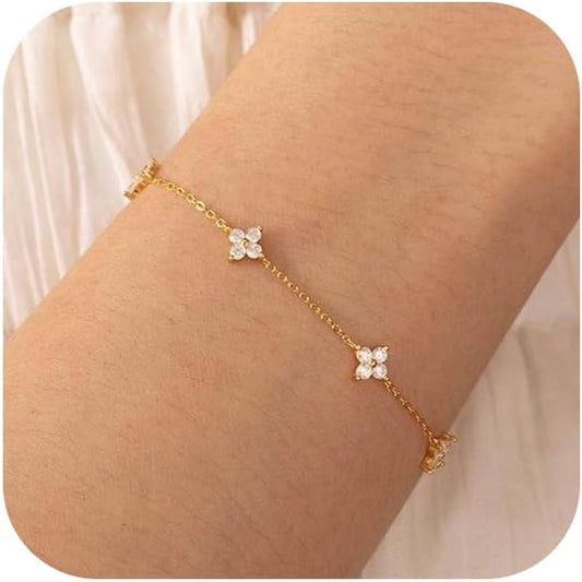Manufacturer  Bracelets for Women 14K Gold Silver Plated Ring Bracelet Hand Chain Dainty Evil Eye Heart Clover Daisy Cubic Zirconia Stackable Link Chain Hypoallergenic Body Jewelry Cute Trendy Gifts  bracelets