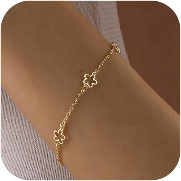 Manufacturer  Bracelets for Women 14K Gold Silver Plated Ring Bracelet Hand Chain Dainty Evil Eye Heart Clover Daisy Cubic Zirconia Stackable Link Chain Hypoallergenic Body Jewelry Cute Trendy Gifts  bracelets