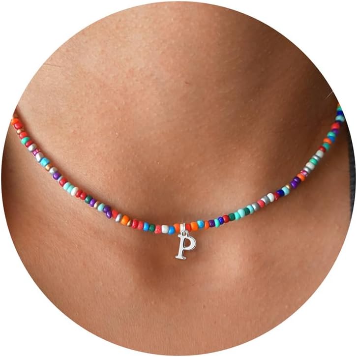 Manufacturer  Yoosteel Colorful Beaded Initial Necklaces for Girls Gifts - Cute Initial Necklaces for Teen Girl Women Trendy Letter Necklace Jewelry for Girls Kids Personalized Birthday Back to School Gifts  necklace