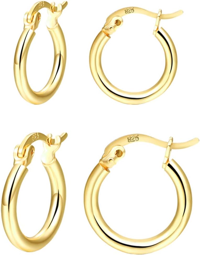 Manufacturer  14K Gold Plated Hoop Earrings for Women, 4 Pairs Sterling Silver Post Small Hoops, Gold Huggie Earrings Set for Women Men (13mm 15mm 20mm 25mm)   rings