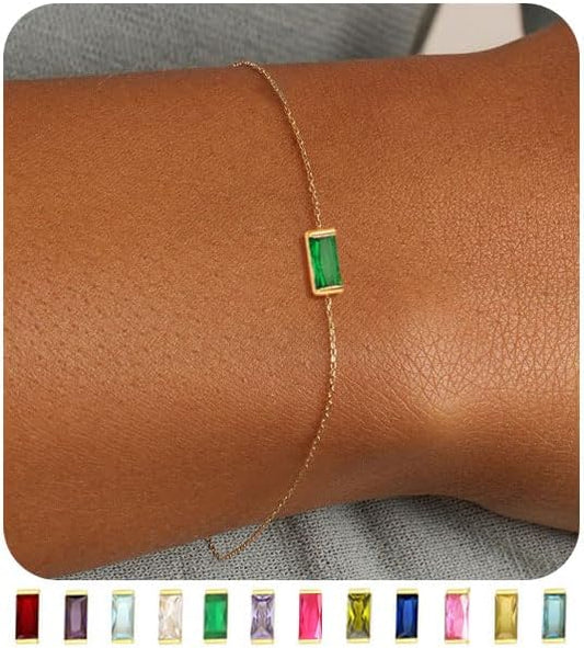 Manufacturer  FUNEIA Birthstone Gold Bracelets for Women Non Tarnish Trendy Dainty 14K Gold Plated Bracelet Stack Stackable Blue Green May Emerald Friendship Bracelets Jewelry Gifts for Mom Best Friend  bracelets