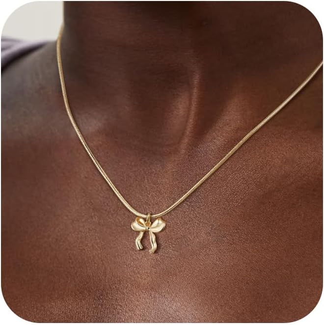 Manufacturer  Gold Necklace for Women - Bow Necklace 14K Dainty Gold Necklace Cute Small Tiny Bow Pendant Choker Chain Necklace Trendy Necklaces for Women Gold Jewelry Gift  Necklace