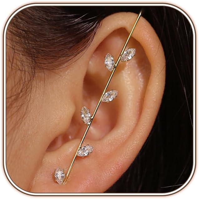 Manufacturer  Vintage Ear Wrap Crawler Hook Earrings Crystal Long Piercing Star-Shape Lightning Bolt Exaggerate Wrap Climber Earrings Gold Silver Cz Ear Cuff Earrings for Women  earring