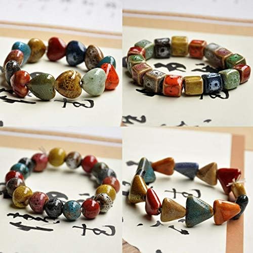 Manufacturer  Love Heart Ceramic Bracelet, Flower-Glazed Beaded Bracelet,Elastic Handmade Simple Ethnic Style Hand Chain for Women, Suit for woman over 18 year old-1PCS - Colorful  bracelets