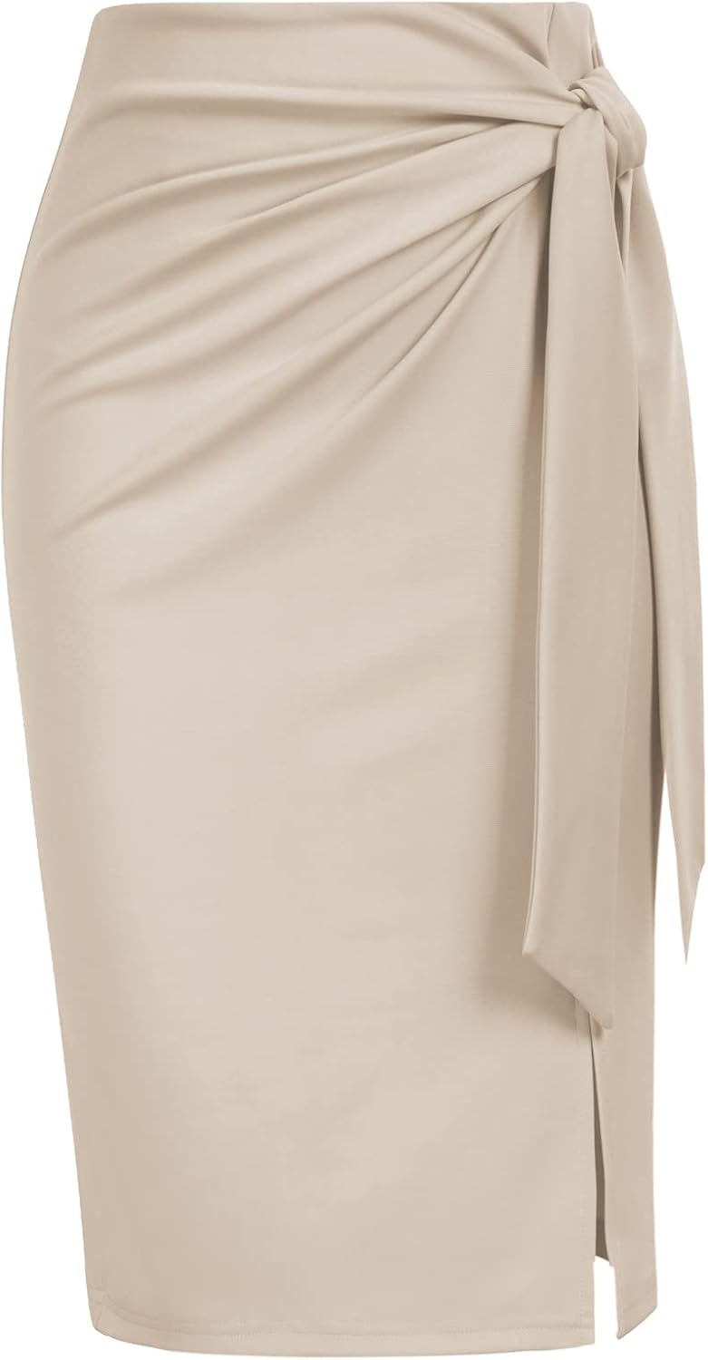 Manufacturer  Kate Kasin Women's Skirt Elastic High Waist Bow Tie Knee Length Stretch Bodycon Pencil Skirts with Slit