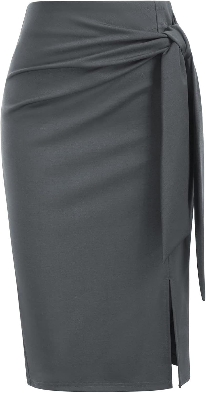 Manufacturer  Kate Kasin Women's Skirt Elastic High Waist Bow Tie Knee Length Stretch Bodycon Pencil Skirts with Slit