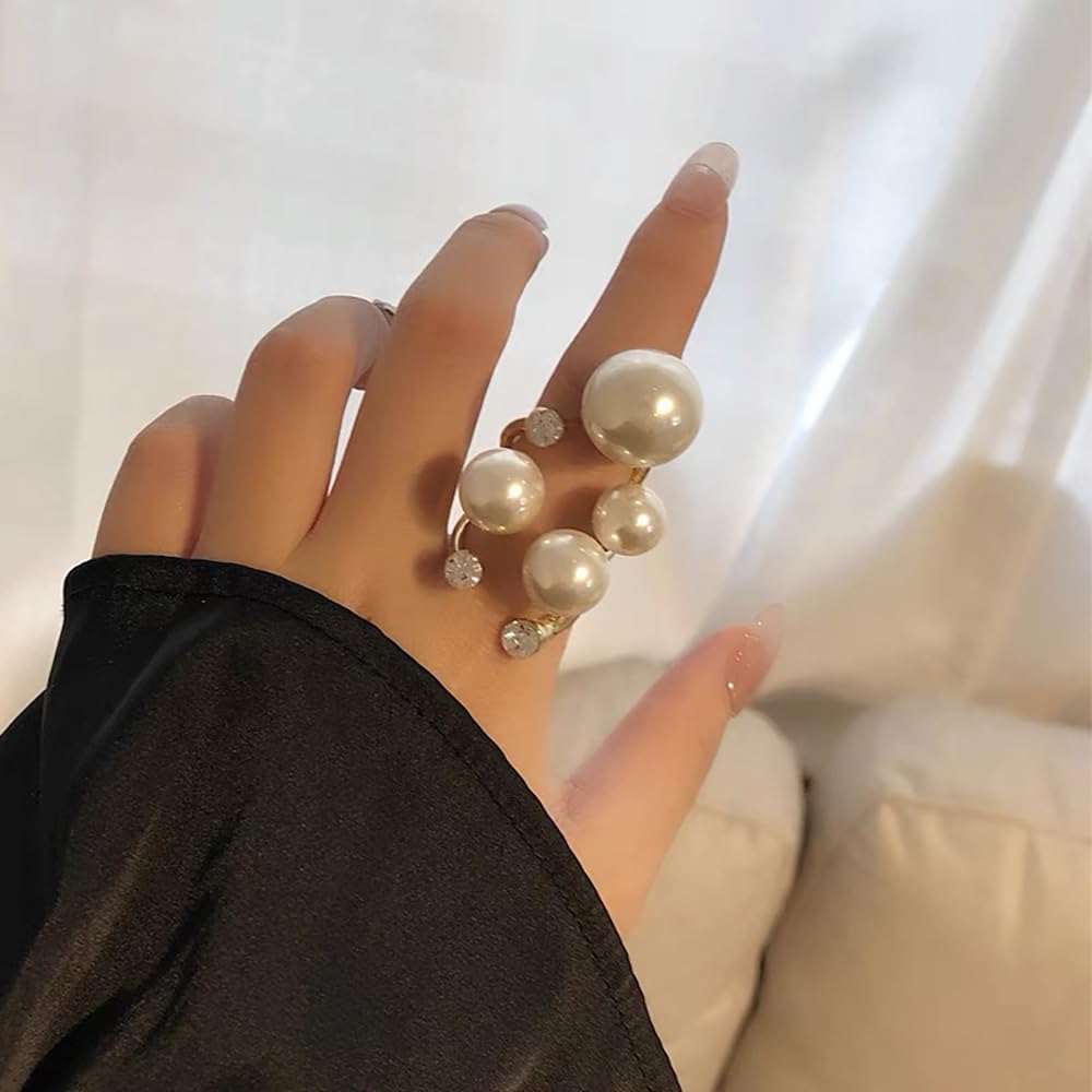 Manufacturer  Pearl Ring for Women Promise Stacking Pearl Rings Adjustable Open Pearls Finger Ring Trendy Personality Christmas Pearls Jewerly Prom Dress Jewerly   rings