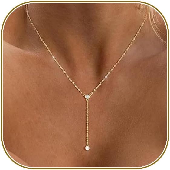 Manufacturer  Lariat Gold Necklace for Women, Dainty Long Necklace 14k Gold Plated/Silver Y-Shaped Layered Beaded Chain Drop Necklaces for Women Trendy Simple Gold Jewelry for Women Gifts  Necklace