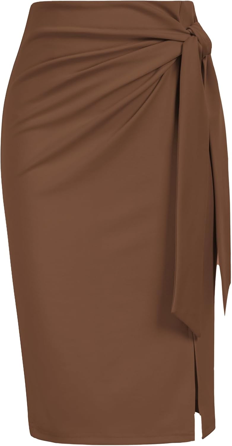 Manufacturer  Kate Kasin Women's Skirt Elastic High Waist Bow Tie Knee Length Stretch Bodycon Pencil Skirts with Slit