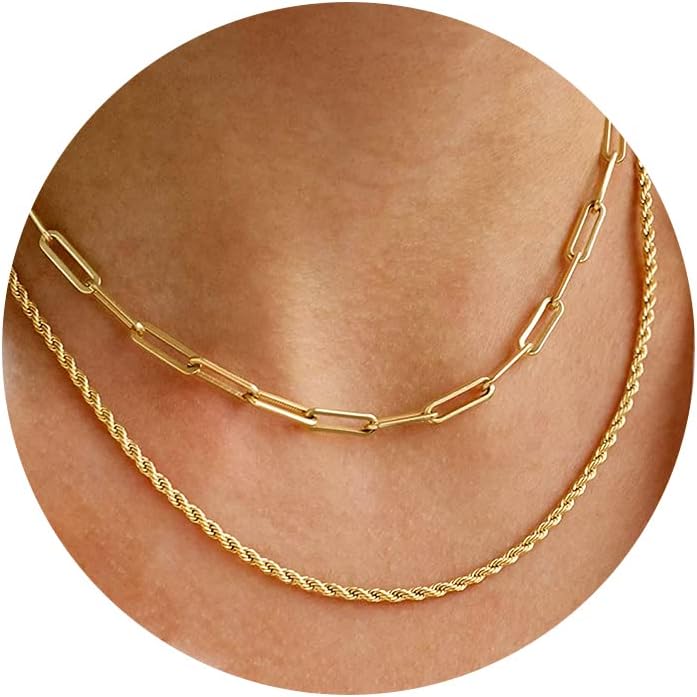 Manufacturer  CHESKY Gold Layered Necklaces for Women, 14K Dainty Gold Chain Necklace Women Trendy Cuban Link Paperclip Chain Toggle Clasp Necklace Fashion Chunky Jewelry for Women  Necklace