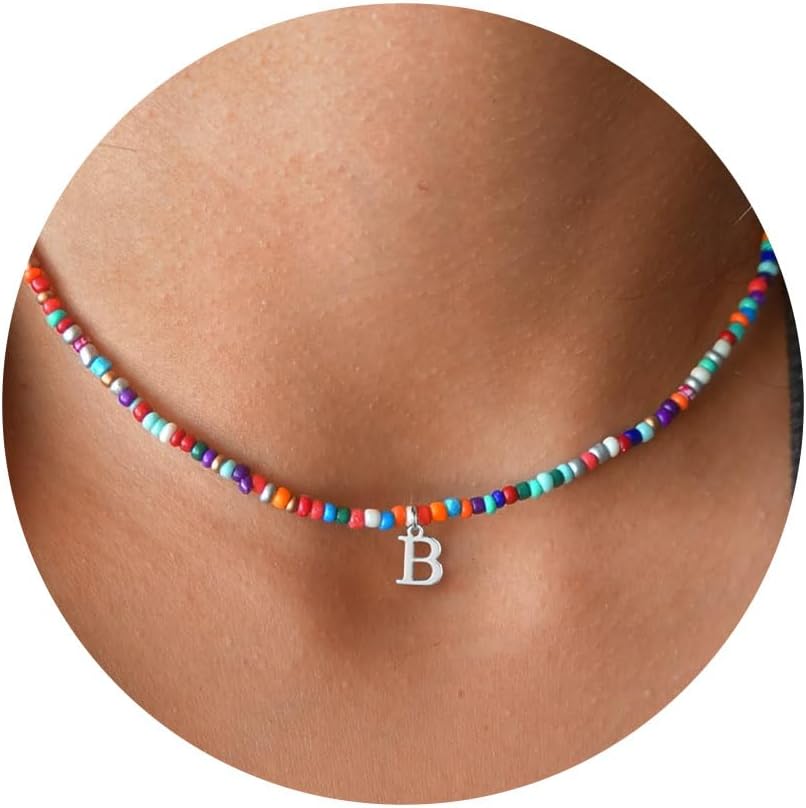 Manufacturer  Yoosteel Colorful Beaded Initial Necklaces for Girls Gifts - Cute Initial Necklaces for Teen Girl Women Trendy Letter Necklace Jewelry for Girls Kids Personalized Birthday Back to School Gifts  necklace