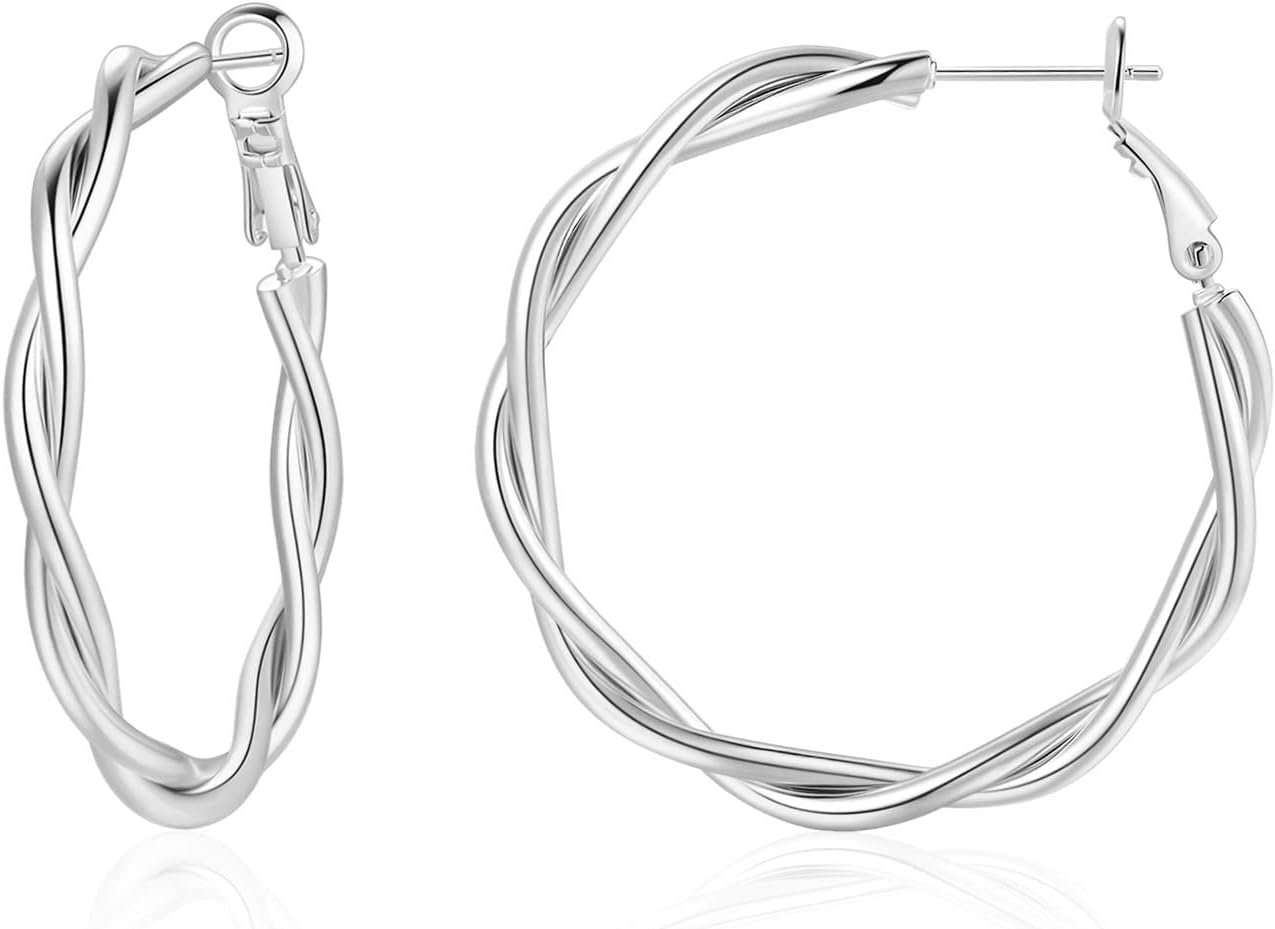 Manufacturer  Hoop Earrings for Women, 14K Gold Sterling Silver Chunky Twisted Hoops Earring Hypoallergenic Ear Jewelry  earring