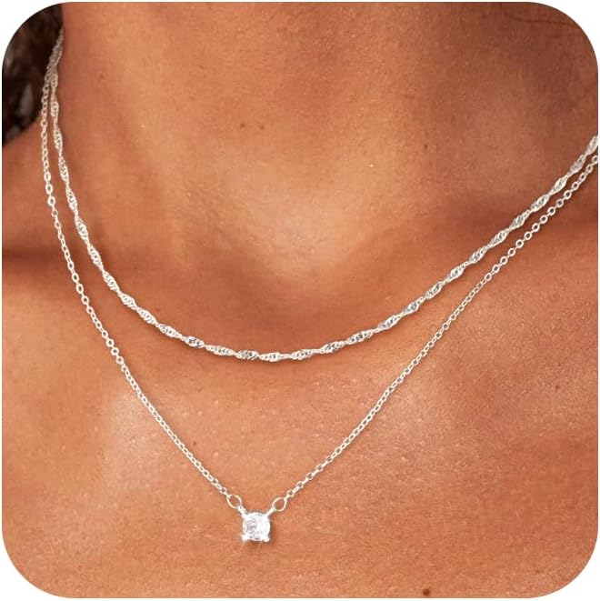 Manufacturer  Gold/Sliver Layered Necklace for Women,Dainty 14K Gold/Sliver Plated CZ Pendant Necklace Trendy Choker Necklace Jewelry Gift for Women  Necklace