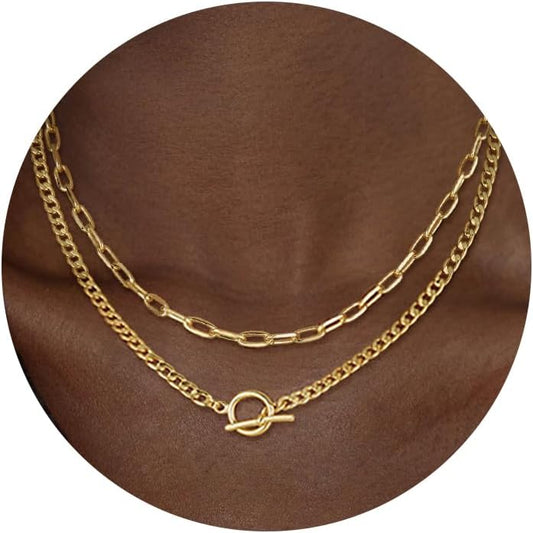 Manufacturer  CHESKY Gold Layered Necklaces for Women, 14K Dainty Gold Chain Necklace Women Trendy Cuban Link Paperclip Chain Toggle Clasp Necklace Fashion Chunky Jewelry for Women  Necklace