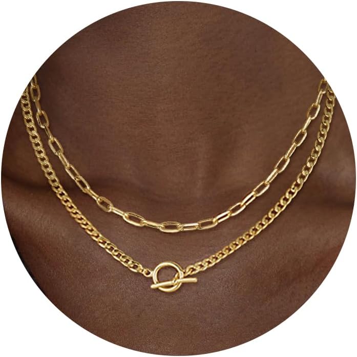 Manufacturer  CHESKY Gold Layered Necklaces for Women, 14K Dainty Gold Chain Necklace Women Trendy Cuban Link Paperclip Chain Toggle Clasp Necklace Fashion Chunky Jewelry for Women  Necklace
