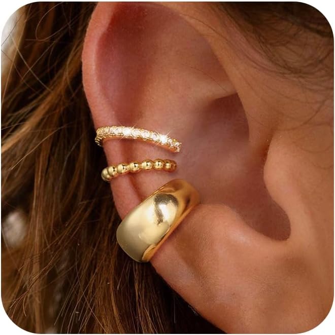 Manufacturer  Moodear 3Pcs Chunky/Thin Ear Cuffs Non Piercing for Women - Dainty 14K Gold Plated Cuff Earring Trendy Cubic Zirconia Ear Cuff for Women Cartilage Jewelry Gift  earring