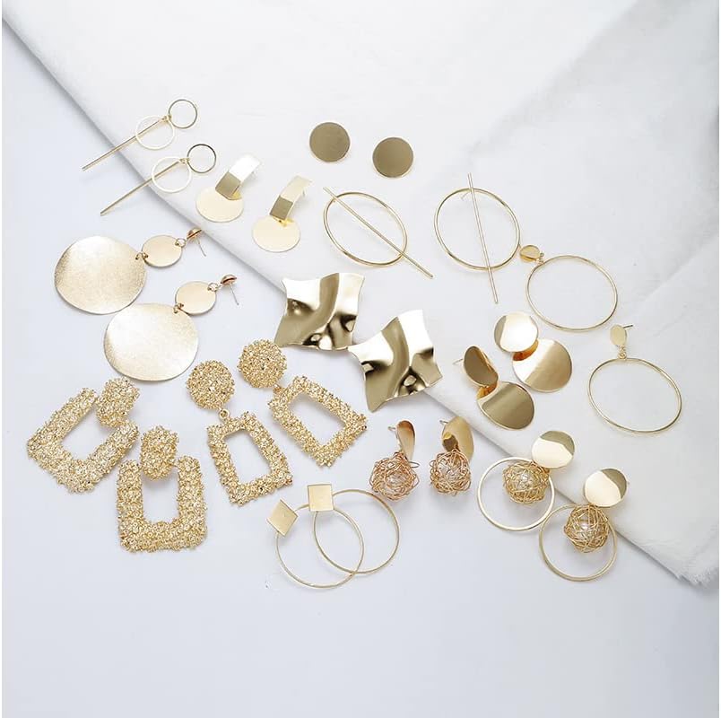 Manufacturer  13 Pairs Statement Drop Dangle Earrings, Gold Plated Stud Earrings for Women & Fashion Big Geometric Earrings, Hanging Earring Set Jewelry Gifts  earring