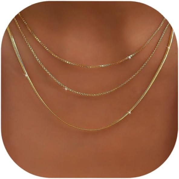 Manufacturer  Gold Layered Necklaces for Women, 14K Gold Plated Dainty Gold Chain Choker Necklace Stack, Herringbone Gold Necklaces Set  Necklace
