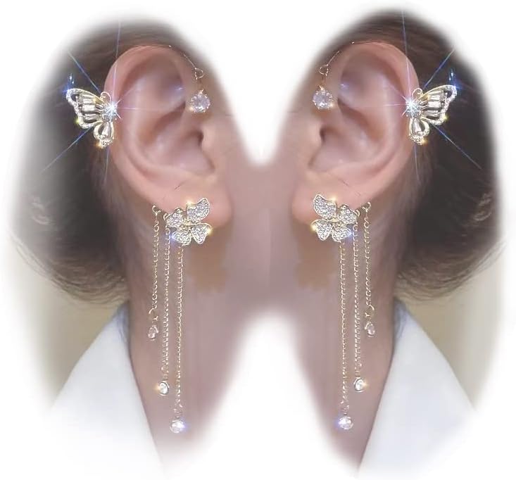 Manufacturer  2Pcs Zircon Butterfly Ear Cuff Earrings for Women No Piercing Ear Clip Wrap Around Fake Earrings Crawler Rhinestone Wrap Earrings  earring