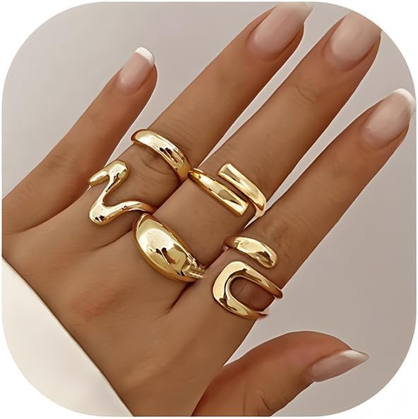 Manufacturer  YEEZII Chunky Gold Rings for Women Non Tarnish, 18K Gold Plated Stackable Thumb Ring, Statement Women Rings Set   rings
