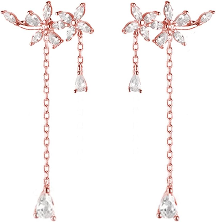 Manufacturer  SLUYNZ 925 Sterling Silver CZ Flowers Wrap Dangle Chain Earrings - Elegant Bridal Wedding Engagement Drop Earrings  earring