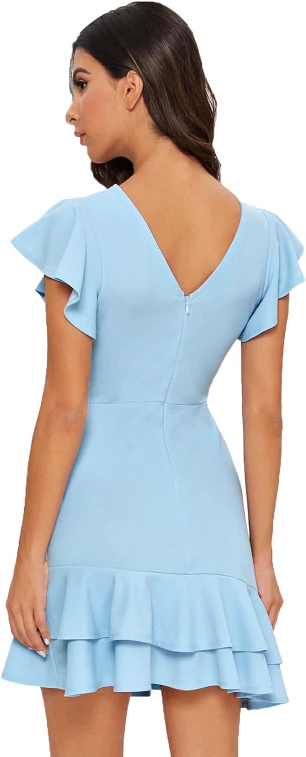 Manufacturer  Floerns Women's V Back Inslace Layered Ruffle Hem Flutter Sleeve Dresses