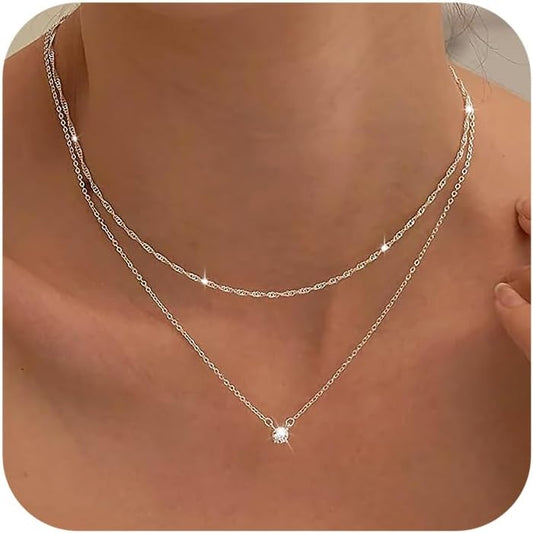 Manufacturer  Tewiky Diamond Necklaces for Women, Dainty S925 Sterling Silver/ 14K Gold Choker Necklace Simple Silver CZ Jewelry Necklaces for Women Trendy Gifts  necklace