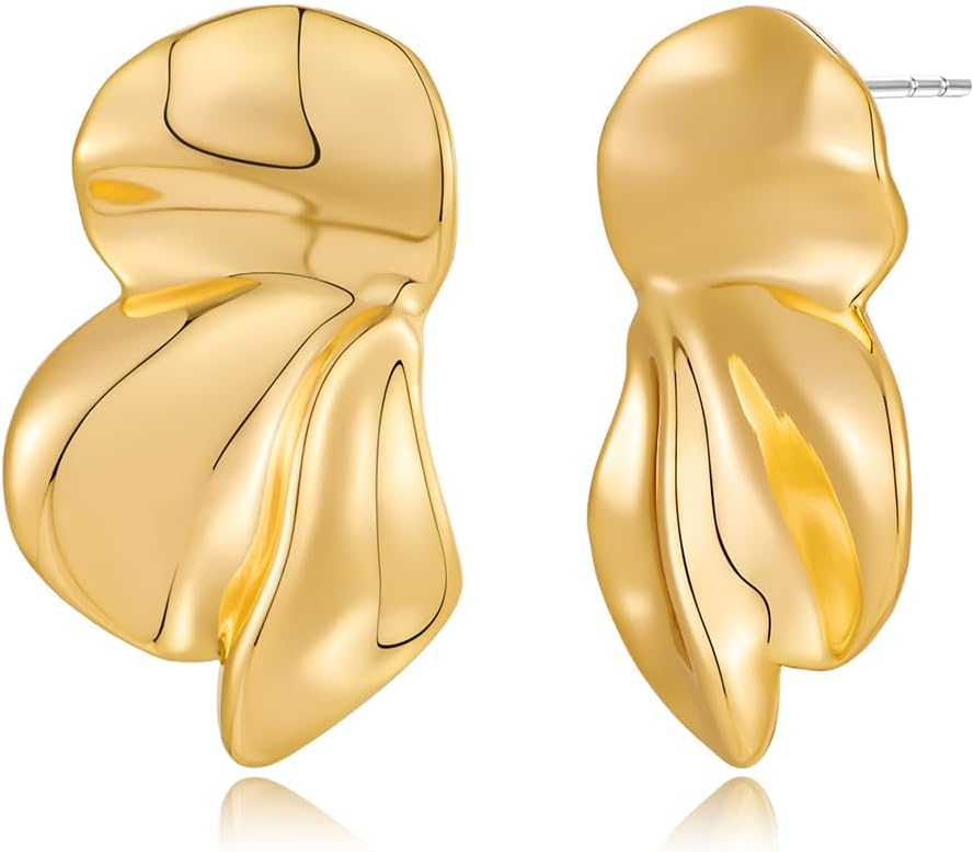 Manufacturer  Chunky Gold Statement Earrings For Women Gold Plated Sectored Flower Leaf Shell Angel Wing Earrings Large Stud Earrings Hypoallergenic Earrings  earring