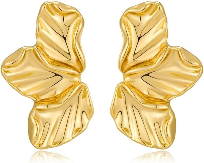 Manufacturer  Chunky Gold Statement Earrings For Women Gold Plated Sectored Flower Leaf Shell Angel Wing Earrings Large Stud Earrings Hypoallergenic Earrings  earring