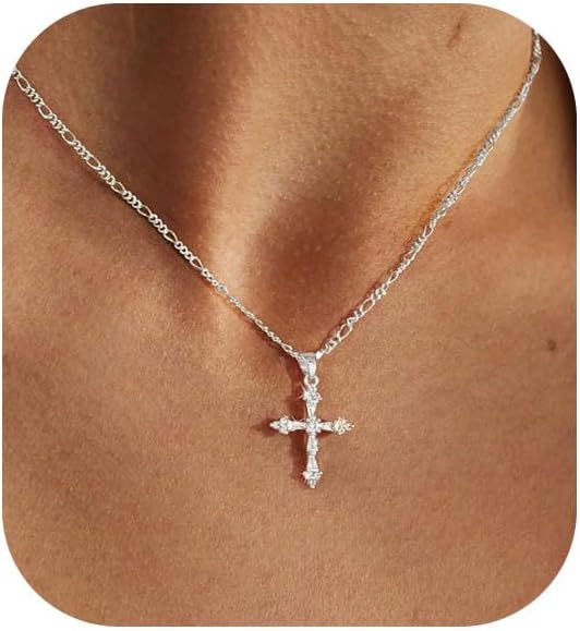 Manufacturer  Cross Necklace for Women,Double Cross Necklace 14K Gold Plated Cross Pendant Necklace Dainty Gold Cross Necklaces for Women Trendy Small Cross Charm Necklace Simple Cute Choker Necklaces Gold Jewery  Necklace