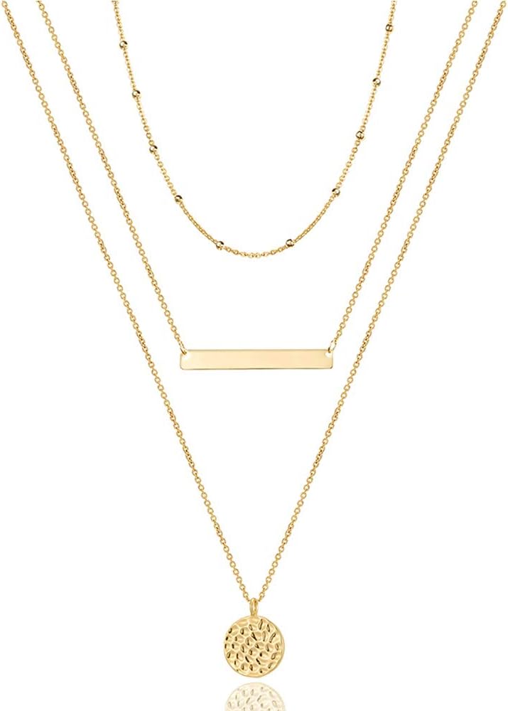 Manufacturer  Turandoss Dainty Layered Choker Necklace, Handmade 14K Gold Plated Y Pendant Necklace Multilayer Bar Disc Necklace Adjustable Layering Choker Necklaces for Women  necklace
