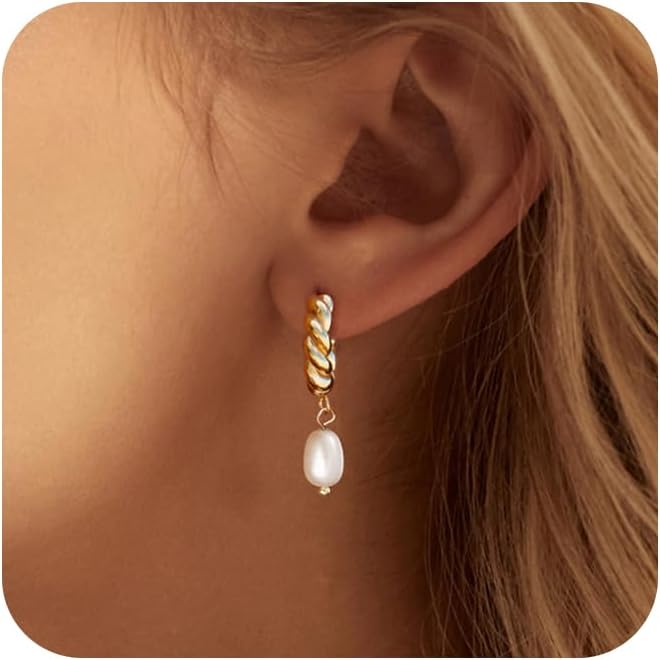 Manufacturer  14K Gold Plated/Silver Earrings for Women Trendy, Dainty Bow Earrings for Women Cute Pearl Huggie Earring Hoops Twist Rope Bow Stud Pearl Dangle Cubic Zirconia Earrings Jewelry Gifts  earring