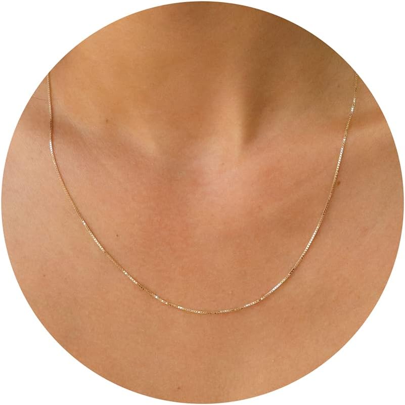 Manufacturer  Tewiky Gold Chain Necklace for Women, 14k Gold Plated Thin Beaded Wave Box Chain Necklace Dainty Gold Necklace Simple Layered Gold Choker Necklaces Minimalist Gold Link Chain Necklace Trendy Jewelry for Women  Necklace
