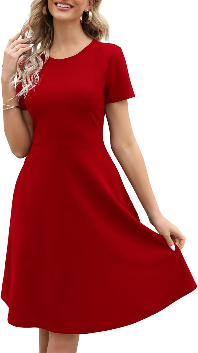 Manufacturer Women's Elegant Knee Length Dresses Vintage 50s Office Casual Floral Print Work Party A-Line Swing Dresses with Pockets 162