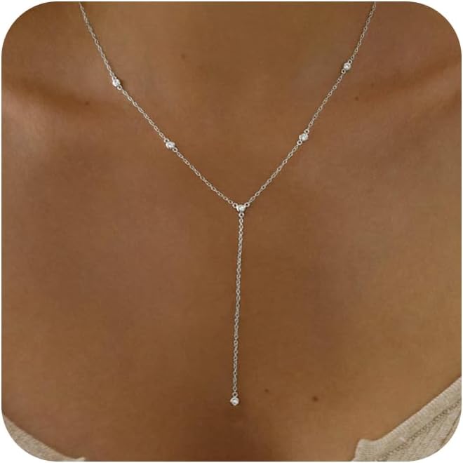 Manufacturer  Gold Necklace for Women, Dainty Gold Long Necklaces 14k Gold Plated Prom Bar CZ Lariat Necklace Simple Choker Necklaces for Women Trendy Fashion Costume Gold Jewelry Womens  Necklace