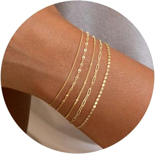 Manufacturer  Gold Bracelets for Women, 14K Dainty Gold Plated Stackable Bracelets for Women Trendy Waterproof CZ Tennis Bracelet Set Tiny Heart Paperclip Box Chain Adjustable Bracelets Minimalist Cute Jewelry  bracelets