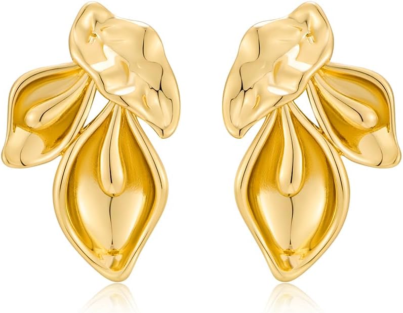 Manufacturer  Chunky Gold Statement Earrings For Women Gold Plated Sectored Flower Leaf Shell Angel Wing Earrings Large Stud Earrings Hypoallergenic Earrings  earring