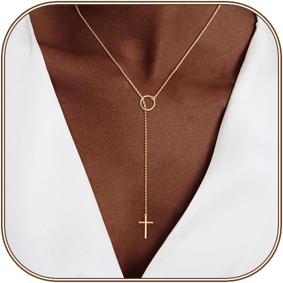 Manufacturer  Lariat Gold Necklace for Women, Dainty Long Necklace 14k Gold Plated/Silver Y-Shaped Layered Beaded Chain Drop Necklaces for Women Trendy Simple Gold Jewelry for Women Gifts  Necklace
